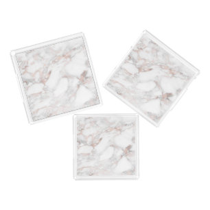 Trendy Rose Gold White Marble Elegant Template Acrylic Tray