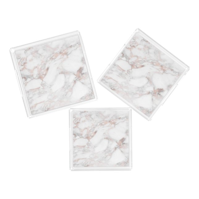Trendy Rose Gold White Marble Elegant Template Acrylic Tray (Set)