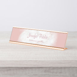Trendy Rose Gold White Marble Elegant Template Desk Name Plate