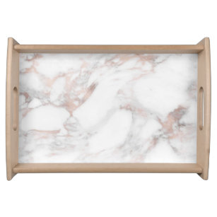 Trendy Rose Gold White Marble Elegant Template Serving Tray