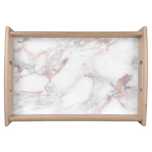 Trendy Rose Gold White Marble Elegant Template Serving Tray (Front)