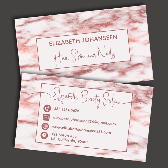 Trendy Rose Gold White Marble Makeup Artist Salon Business Card (Creator Uploaded)