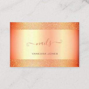 Trendy Rose Gold with Golden Glitter Border Nails Business Card