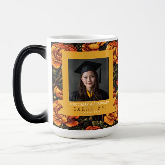 Trendy Rose Pattern College Graduation Color Morph Mug (Left)