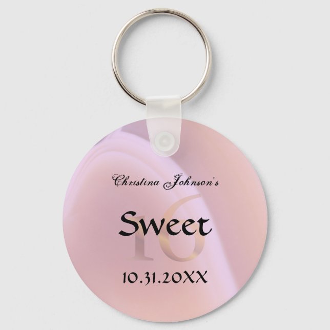 Trendy Rose Pink Crystal Sweet 16 Party Favors Keychain (Front)