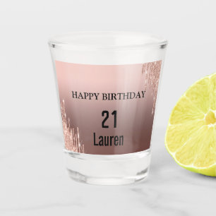 Trendy Rose Pink Gold Metallic Drips 21st Birthday Shot Glass