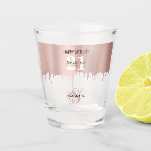 Trendy Rose Pink Gold Metallic Drips 21st Birthday Shot Glass