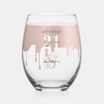 Trendy Rose Pink Gold Metallic Drips 21st Birthday Stemless Wine Glass<br><div class="desc">A trendy rose pink gold faux metallic drip design with chic distressed monogram. A modern style with a touch of grunge attitude! An ideal birthday gift or decor for a 21st Birthday.</div>