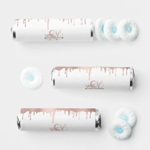 Trendy Rose Pink Gold Metallic Drips Monogram Breath Savers® Mints