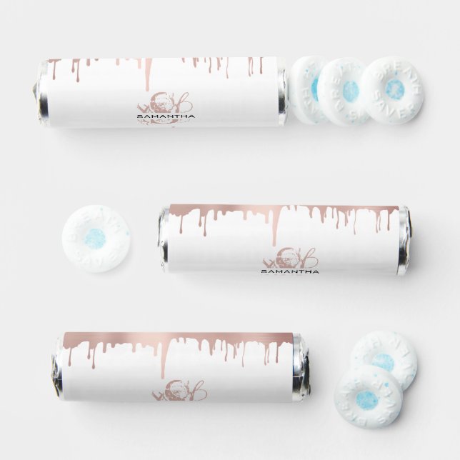 Trendy Rose Pink Gold Metallic Drips Monogram Breath Savers® Mints (Assorted)