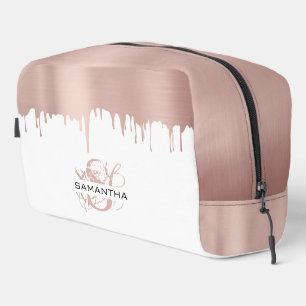 Trendy Rose Pink Gold Metallic Drips Monogram Dopp Kit
