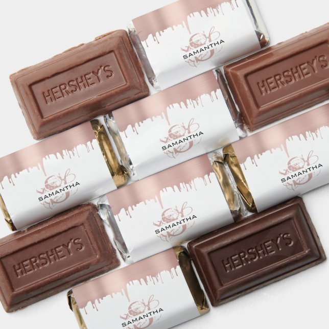 Trendy Rose Pink Gold Metallic Drips Monogram Hershey's Miniatures (Assorted)