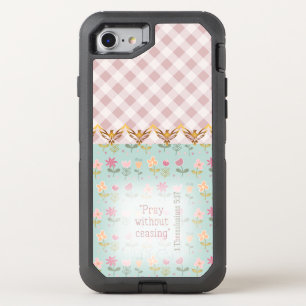 Trendy Rose Plaid Pastel Floral Gold Doves Faith OtterBox Defender iPhone SE/8/7 Case