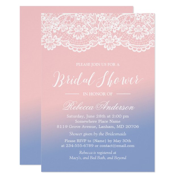 Trendy Rose Quartz Serenity Lace Bridal Shower Invitation