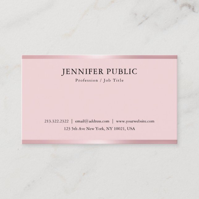Trendy Rosegold Modern Elegant Simple Template Business Card (Front)