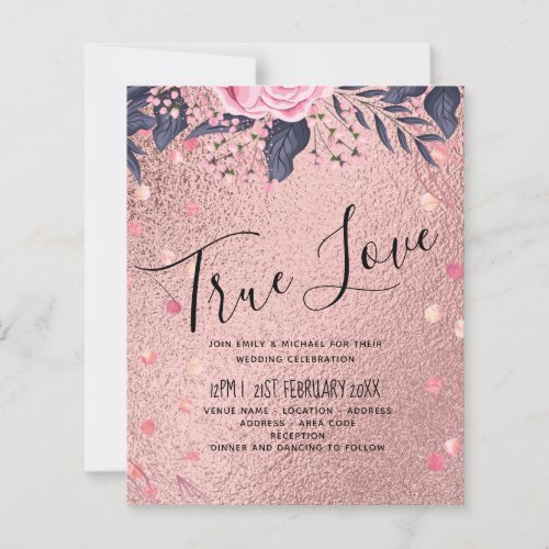 Trendy ROSEGOLD Wedding Metallic Pink Navy Glitter