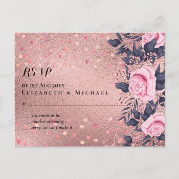 Trendy ROSEGOLD Wedding Metallic Pink Navy Glitter Postcard