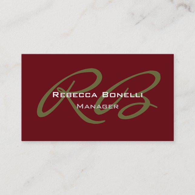 Trendy Rosewood Gold Colors Monogram Business Card (Front)