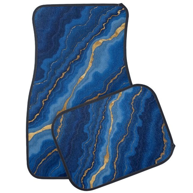 Trendy Royal Blue Gold Marble Collection Car Floor Mat (Set)