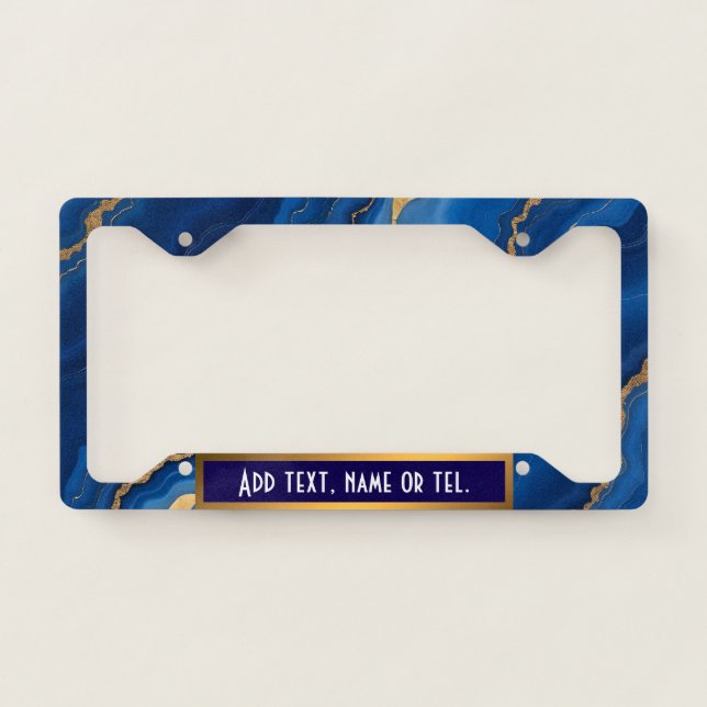 Trendy Royal Blue Gold Marble Collection License Plate Frame (Front)