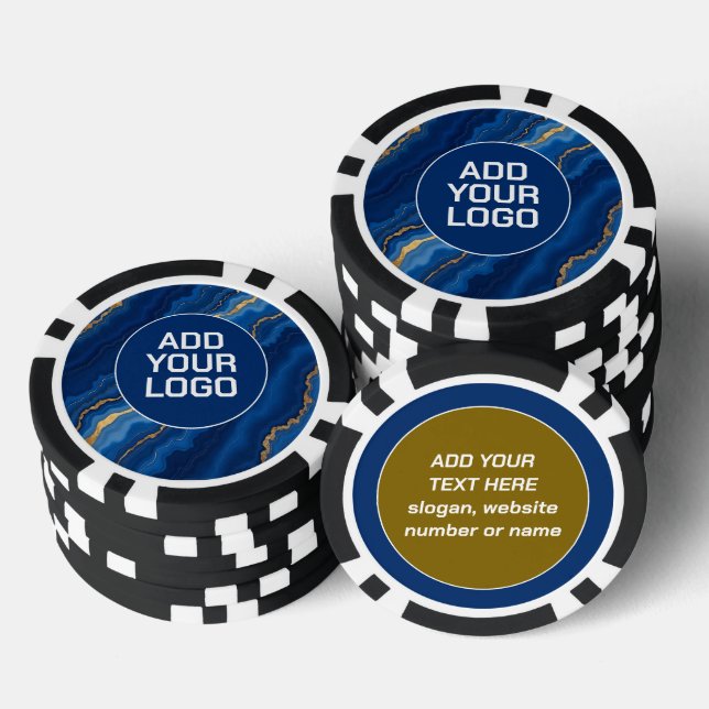 Trendy Royal Blue Gold Marble Collection Poker Chips (Stack)