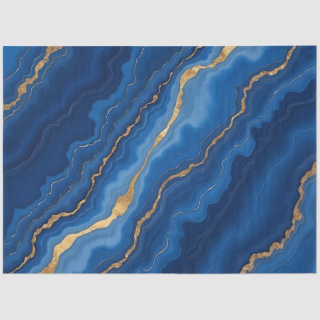 Trendy Royal Blue Gold Marble Collection Tissue Paper (Front)
