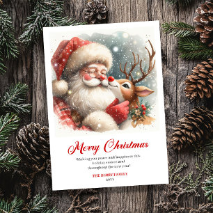 Trendy Rudolph Santa Claus Whimsical Christmas  Holiday Card