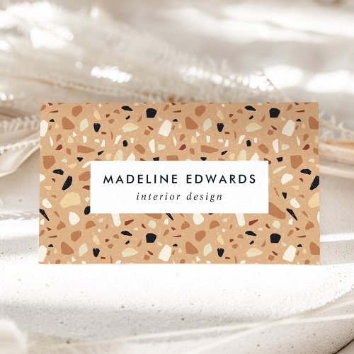 Trendy Rust Brown  Apricot Terrazzo Business Card
