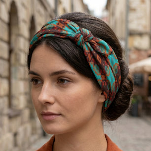Trendy Rust Orange Taupe Brown Teal Blue Art Bandana