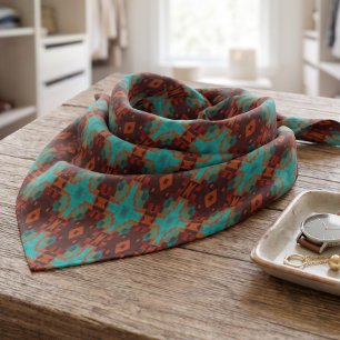 Trendy Rust Orange Taupe Brown Teal Blue Art Bandana