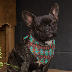 Trendy Rust Orange Taupe Brown Teal Blue Art Dog Bandana