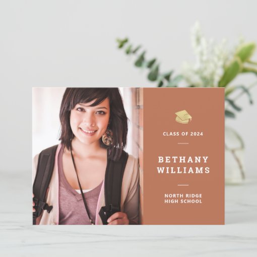 Trendy Rust Typography Photo Graduation Party Invitation | Zazzle