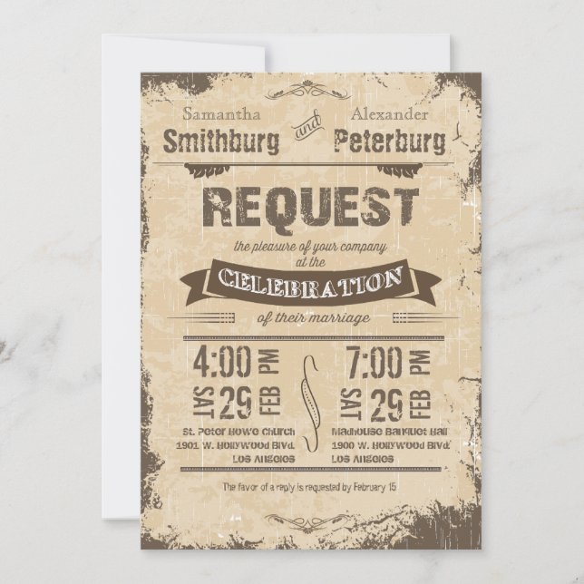 Trendy Rustic Beige Grunge Wedding Invite (Front)