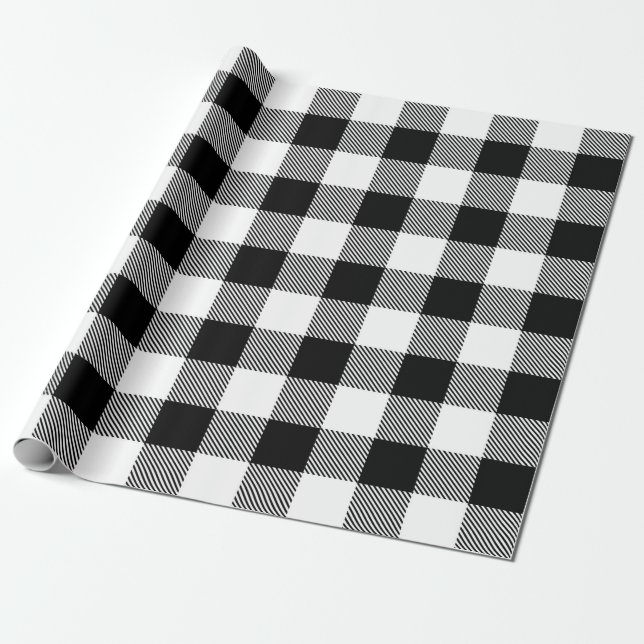 Trendy Rustic Black and White Buffalo Plaid  Wrapping Paper (Unrolled)