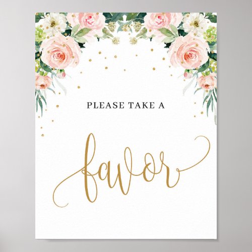 Trendy Rustic blush pink floral gold favor sign