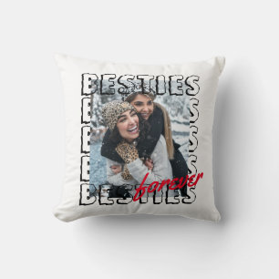Trendy Rustic Chic Besties Forever Photo Overlap Throw Pillow