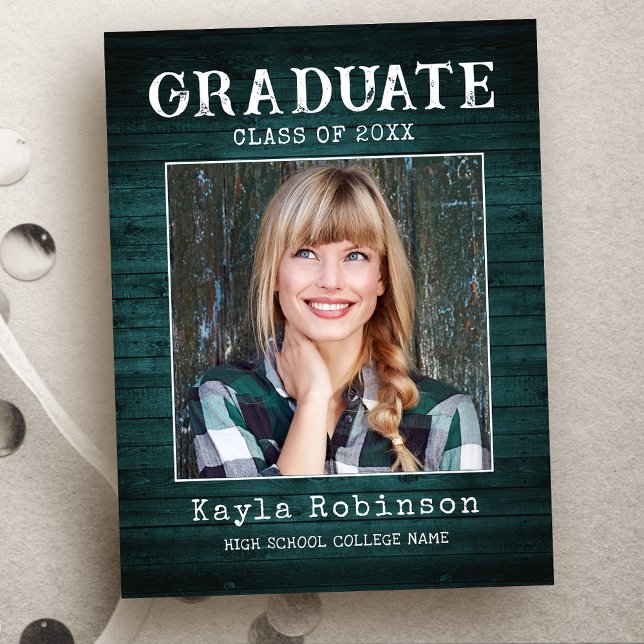 Trendy Rustic Country Wood Plank Photo Graduation Postcard (Creator Uploaded)