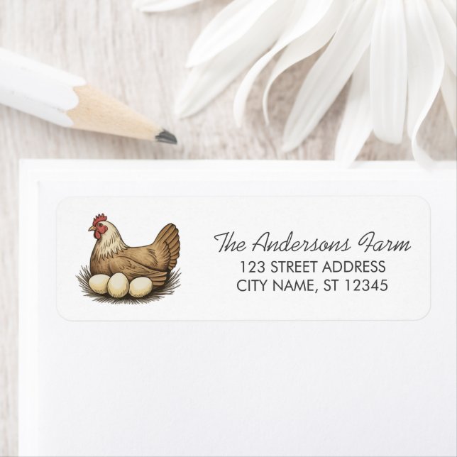 Trendy Rustic Farm Chicken Return Address   Label (Insitu)