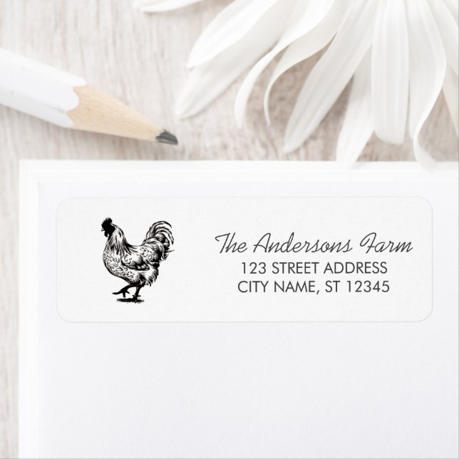 Trendy Rustic Farm Chicken Return Address   Label (Insitu)