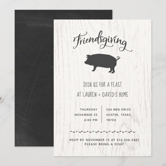 Trendy Rustic Friendsgiving | Thanksgiving Dinner Invitation (Front/Back)