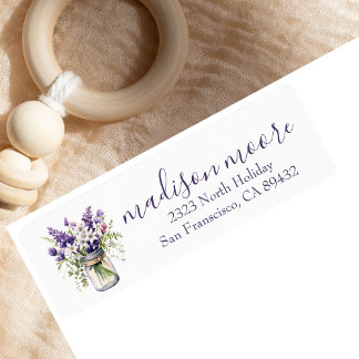 Trendy Rustic Jar & Floral Bouquet Return Address Label