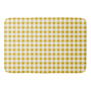 Trendy Rustic Mustard Yellow Gingham Checks Bath Mat