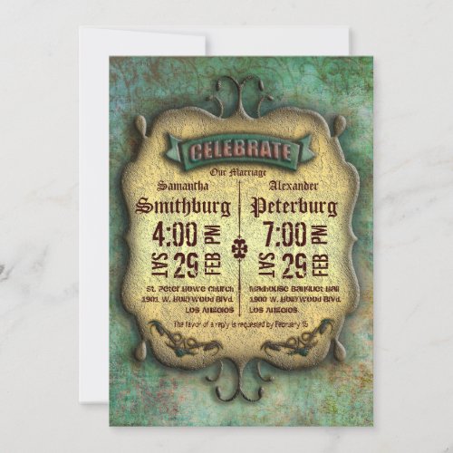 Trendy Rustic Patina Wedding Invite