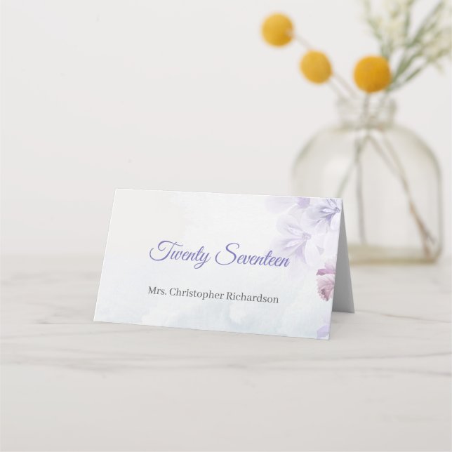 Trendy Rustic purple dusty blue mauve flowers Plac Place Card (Front)