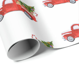 Trendy Rustic Red Vintage Christmas Truck Holiday Wrapping Paper