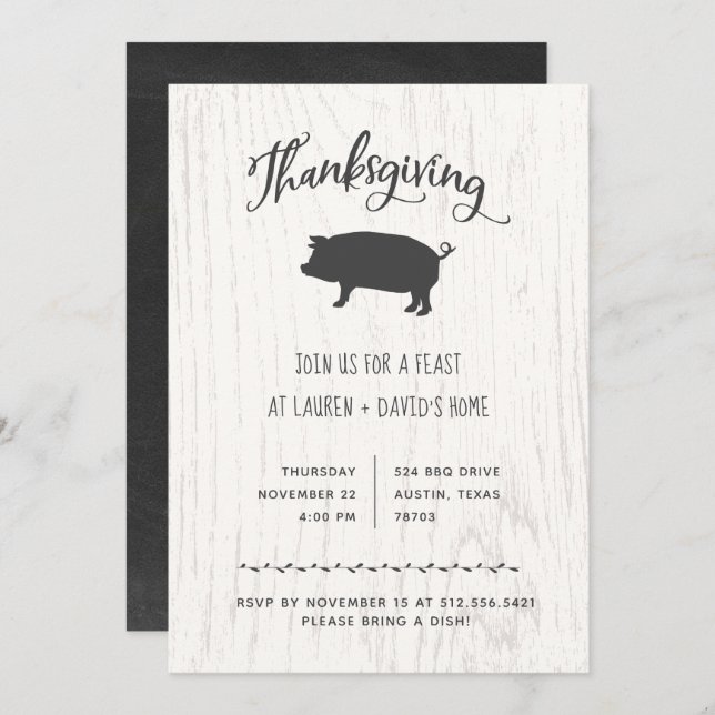 Trendy Rustic Thanksgiving Dinner Invitation (Front/Back)