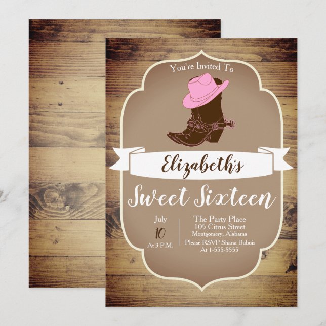 Trendy Rustic Western Cowgirl Boots Invitation (Front/Back)