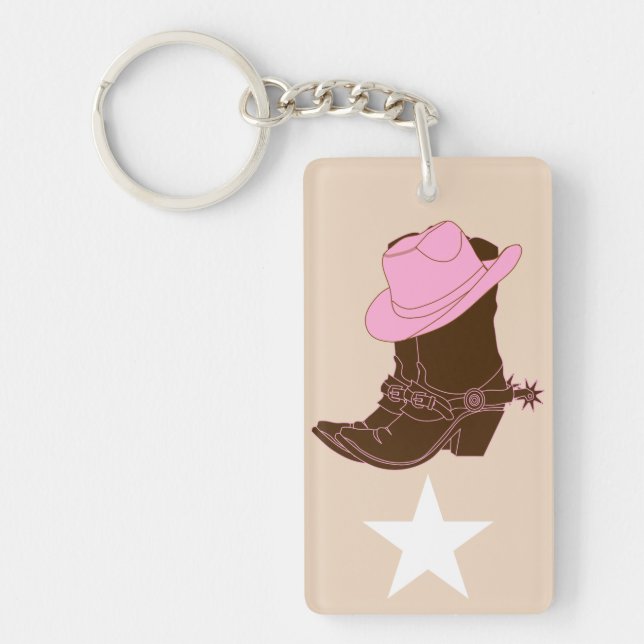 Trendy Rustic Western Cowgirl Boots Keychain (Front)