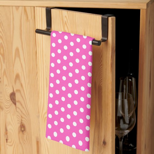 Trendy Rustic White Polka Dots Pink Vintage Retro Kitchen Towel