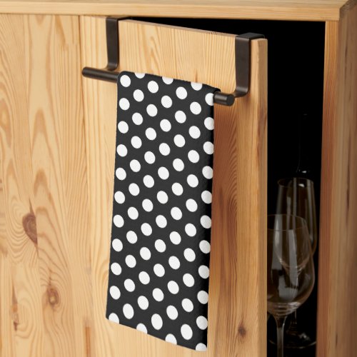 Trendy Rustic White Polka Dots Template Black Kitchen Towel